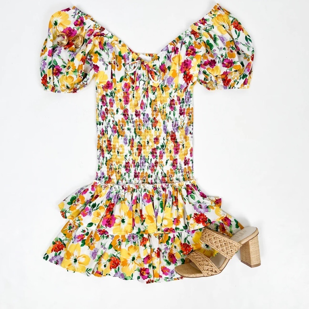 FLOWER PATCH SMOCKED RUFFLE MINI DRESS - Picture 6 of 7